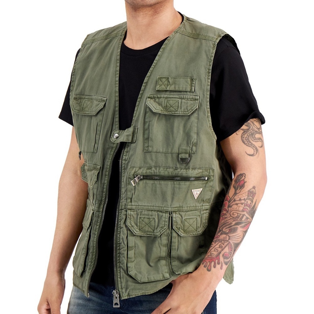New GUESS Men's Poplin Utility Vest SZ M